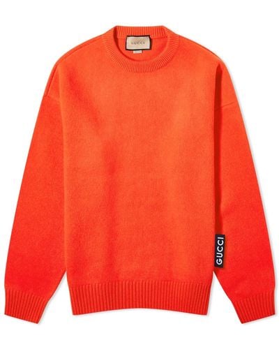 Gucci Logo Tab Crew Neck Knit Sweater - Orange