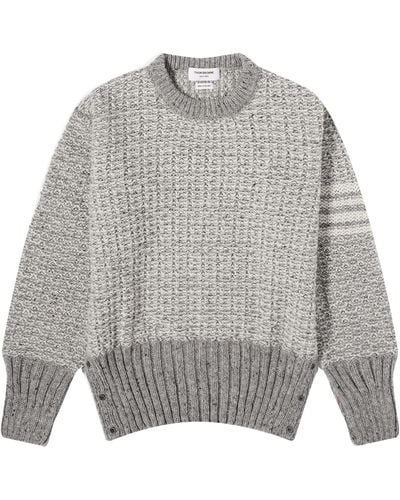 Thom Browne 4-Bar Donegal Crew Neck Sweater - Gray