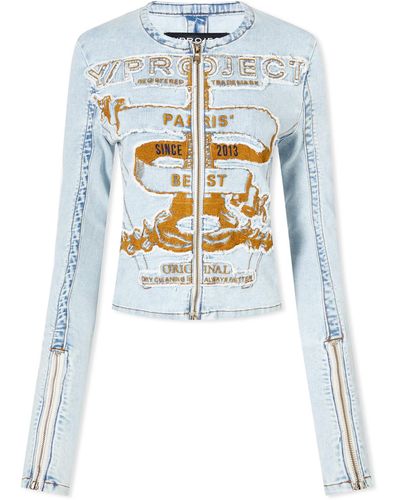 Y. Project Fitted Paris' Best Zip Denim Jacket - Blue
