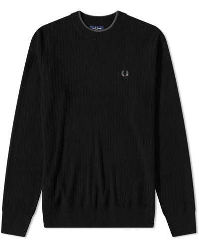 Fred Perry Textured Crew Neck Sweater - Black
