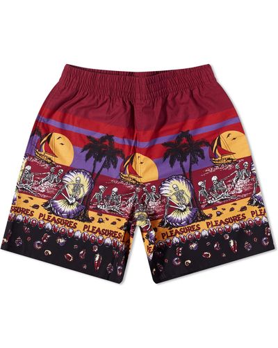 Pleasures Printed Beach Shorts - Red