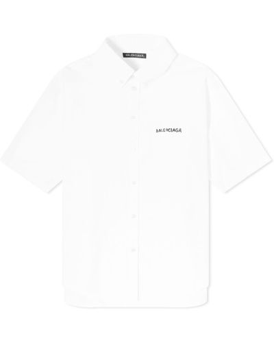 Balenciaga Logo Poplin Short Sleeve Shirt - White