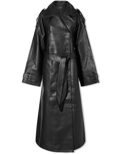 Meotine Bobby Leather Trench Coat - Black