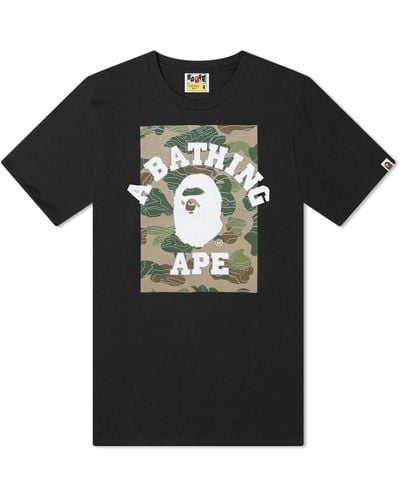 A Bathing Ape Layered Line Camo On University T-Shirt - Black