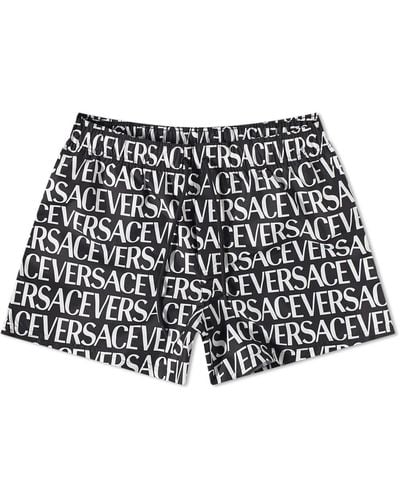 Versace All Over Logo Swim Shorts - Black