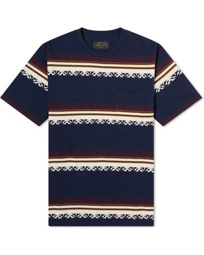 Beams Plus Jacquard Stripe Pocket T-Shirt - Blue