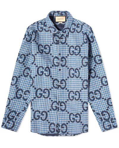 Gucci Jumbo GG Checked Wool Shirt - Blue