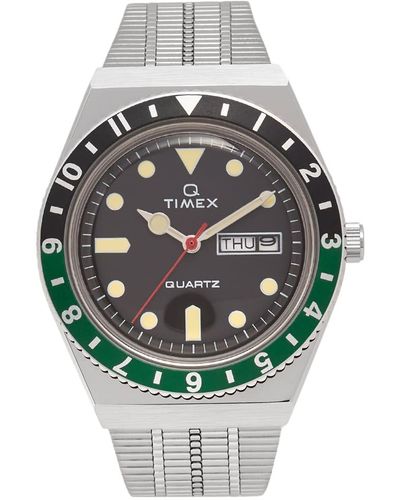 Timex Montre Q - R Dition - 38 Mm - Bracelet Acier Inoxydable - Noir & Vert - Metallic