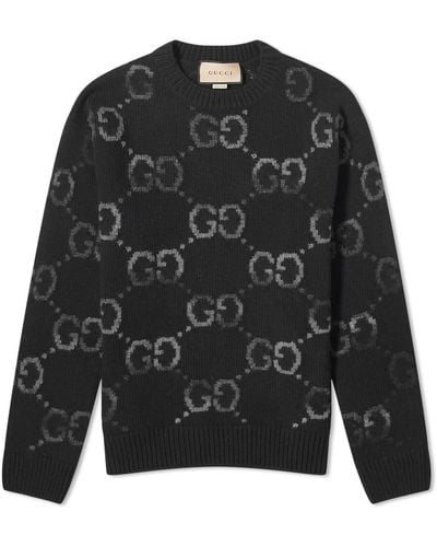 Gucci Jumbo Gg Jacquard Crew Neck Sweater - Black