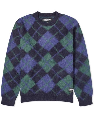 Neighborhood Argyle Patterned Mohair Sweater - Blue
