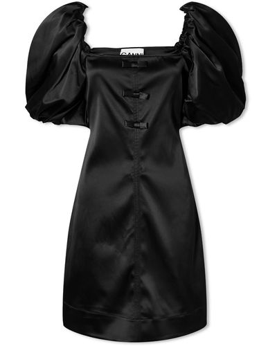 Ganni Double Satin Mini Dress - Black