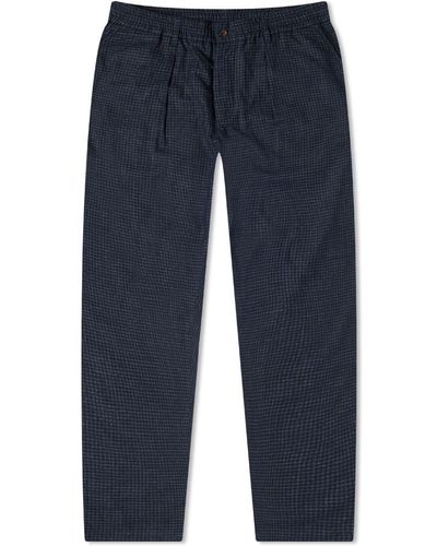 Universal Works Check Wool Pleated Track Pant - Blue
