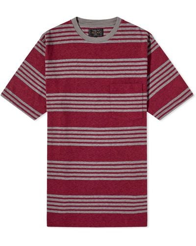 Beams Plus Stripe Nep Pocket T-Shirt - Red