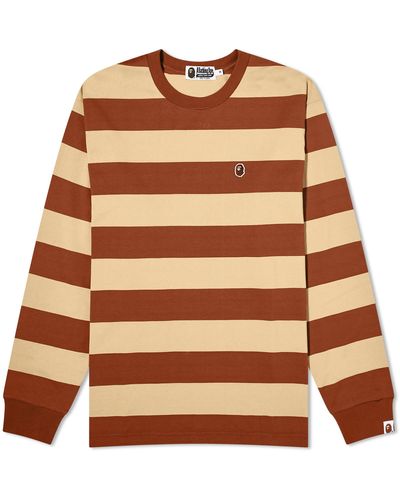 A Bathing Ape Ape Head One Point Stripe Ls T-Shirt - Brown