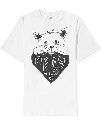 Obey Kitty Heart Logo T-Shirt - White