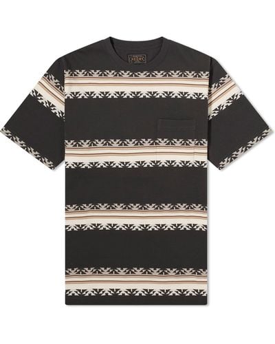 Beams Plus Jacquard Stripe Pocket T-Shirt - Black