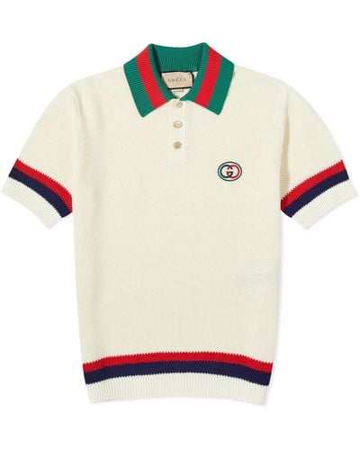 Gucci Logo-embroidered Striped Cotton-knit Polo Shirt - Natural