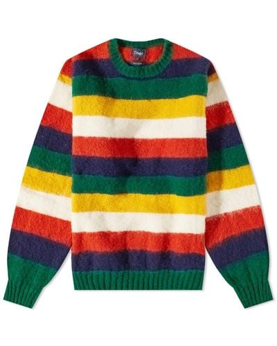 Drake's Brushed Shetland Stripe Crew Knit - Multicolour