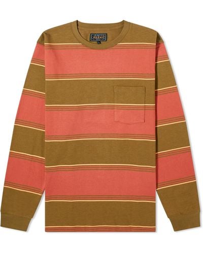 Beams Plus Long Sleeve Stripe Pocket T-Shirt - Orange