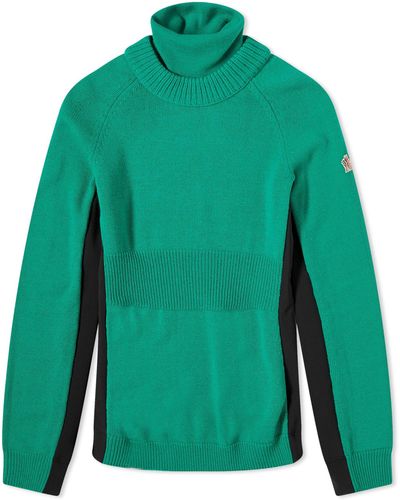 3 MONCLER GRENOBLE T-Neck Fitted Sweater - Green
