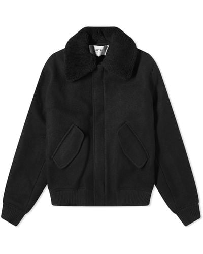 Ami Paris Shearling Collar Wool Jacket - Black