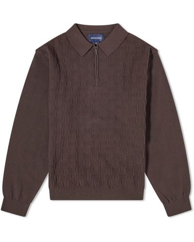 thisisneverthat Cable Knit Zip Polo Shirt - Brown