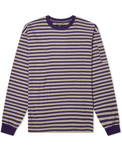 Needles Long Sleeve Stripe Jersey Crew T-Shirt - Purple