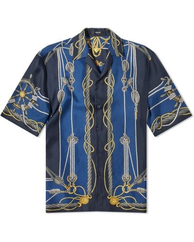 Versace Nautical Print Silk Vacation Shirt - Blue