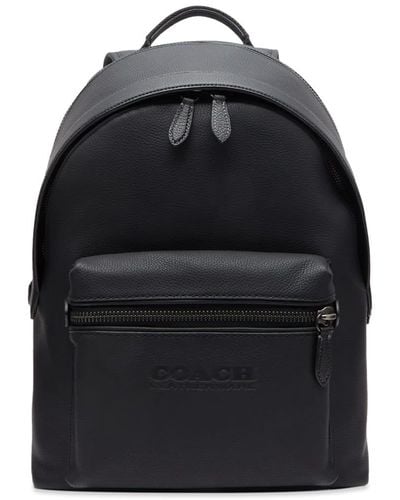 COACH Pebble Leather Charter Backpack - Black