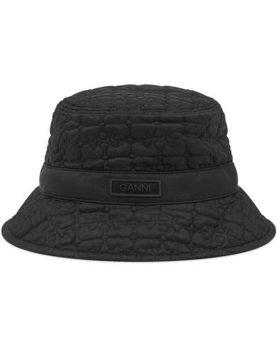Ganni Quilted Tech Bucket Hat - Black