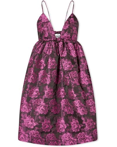 Ganni Botanical Jacquard Mini Strap Dress - Purple