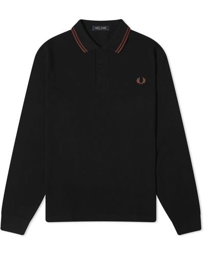 Fred Perry Long Sleeve Twin Tipped Polo Shirt - Black