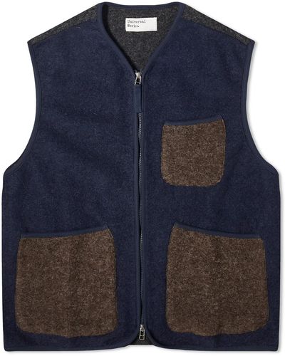 Universal Works Wool Fleece Zip Gilet - Blue