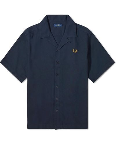 Fred Perry Pique Short Sleeve Vacation Shirt - Blue