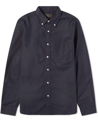 Beams Plus Button Down Solid Oxford Shirt - Blue