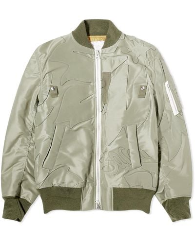 Sacai Nylon Twill Embroidered Patch Bomber Jacket - Green