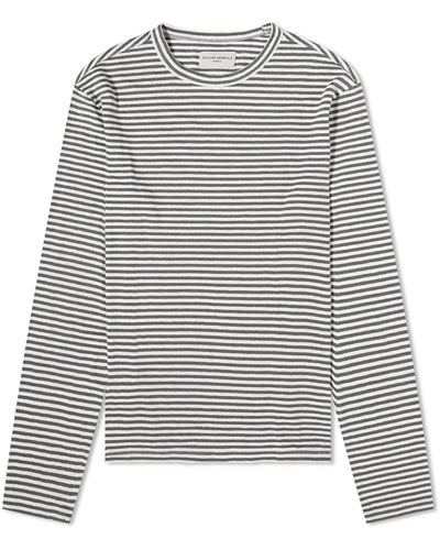 Officine Generale Officine Générale French Linen Stripe Long Sleeve T-Shirt - Gray