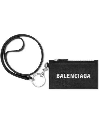 Balenciaga Logo Card Case On Key Ring - Black