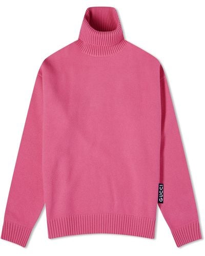 Gucci Logo Tab Turtle Neck Knit Sweater - Pink