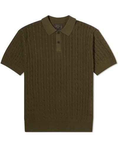 Beams Plus Cable Knit Polo Shirt - Green