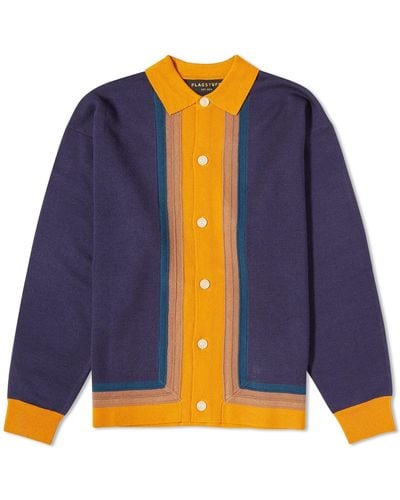 Flagstuff Stripe Knit Polo Shirt - Blue