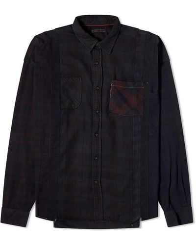 Needles 7 Cuts Wide Over Dyed Flannel Shirt - Black