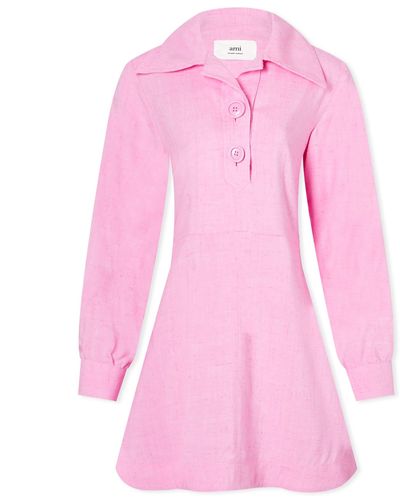 Ami Paris Ami Buttoned Collar Mini Dress - Pink