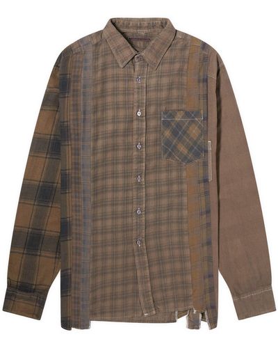 Needles 7 Cuts Over Dyed Wide Flannel Shirt - Brown