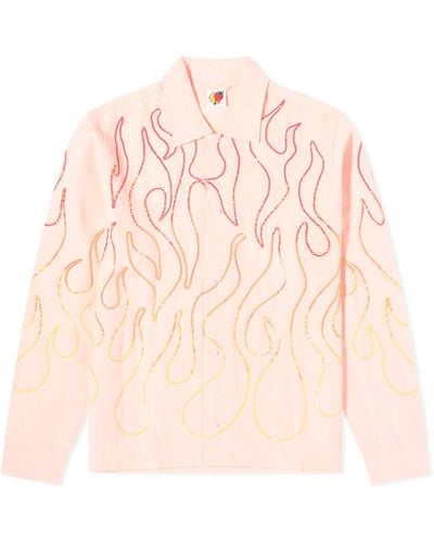 Sky High Farm Flame Embroidered Shirt - Pink