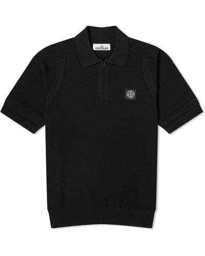 Stone Island Soft Cotton Patch Knitted Polo Shirt - Black