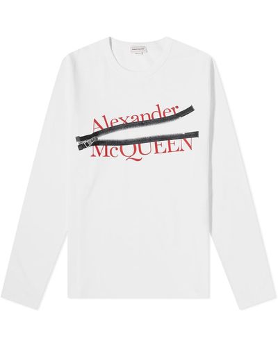 Alexander McQueen Long Sleeve Zip Logo T-shirt - White