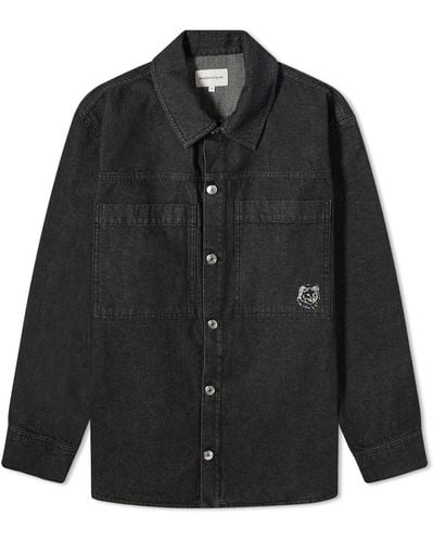 Maison Kitsuné Fox Hed Patch Denim Overshirt - Black