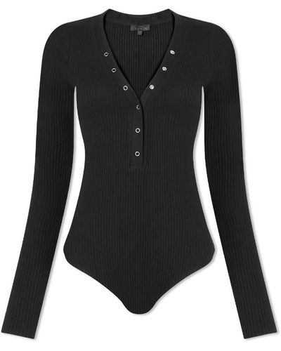 The Range Long Sleeve Henley Bodysuit - Black