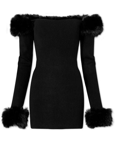 Danielle Guizio Faux Fur Off The Shoulder Mini Dress - Black